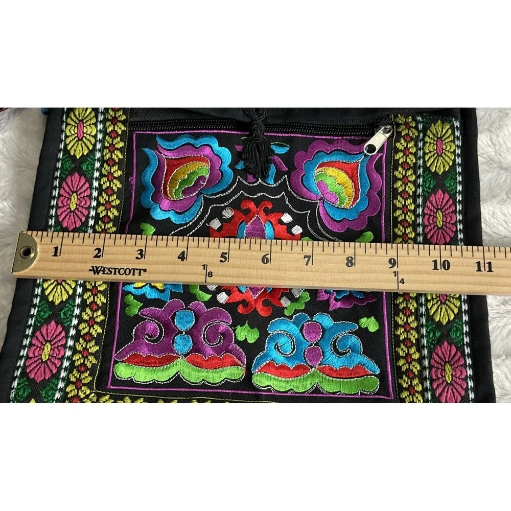 Embroidered Women's Floral Neon Boho Hippie Crossbody Bag Asian Geometric Design